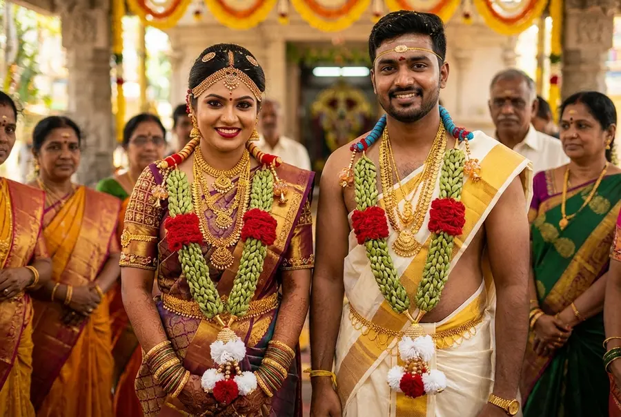 சிகப்பு & வெள்ளை நூல் ஏலச்சி கைத்தறி மாலை (Red & White Thread Elaichi Handmade Maalai)